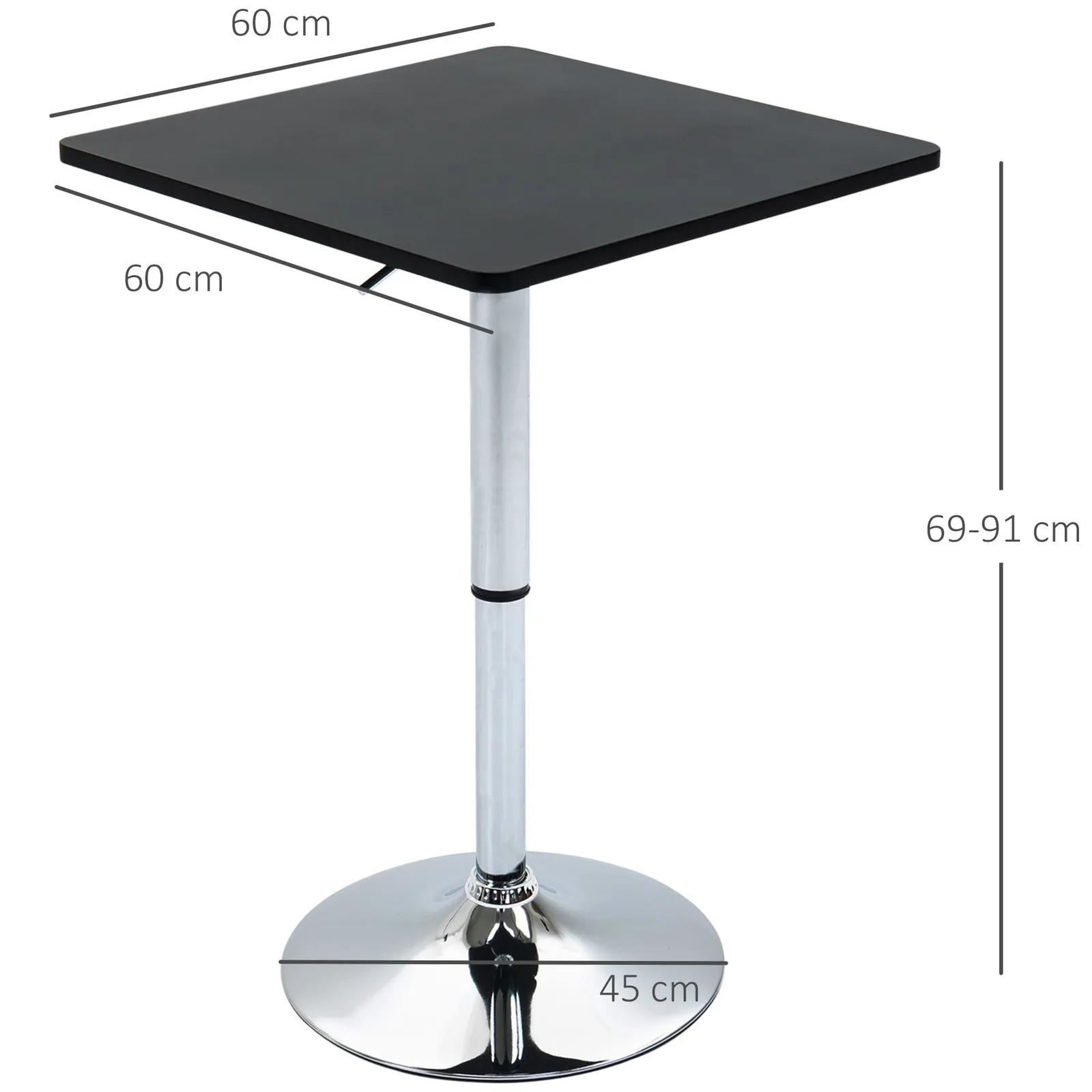 HOMCOM Adjustable Height Bar Table with Metal Frame & Square Tabletop in Black 3