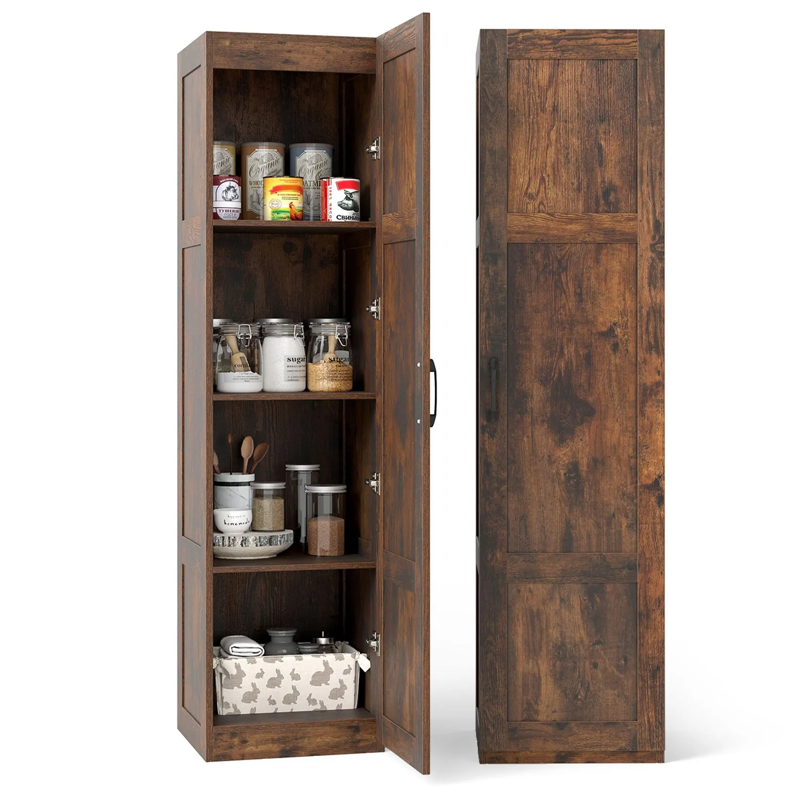 Costway 150 cm Tall Storage Cabinet 4-Tier Freestanding Floor Cabinet in Brown