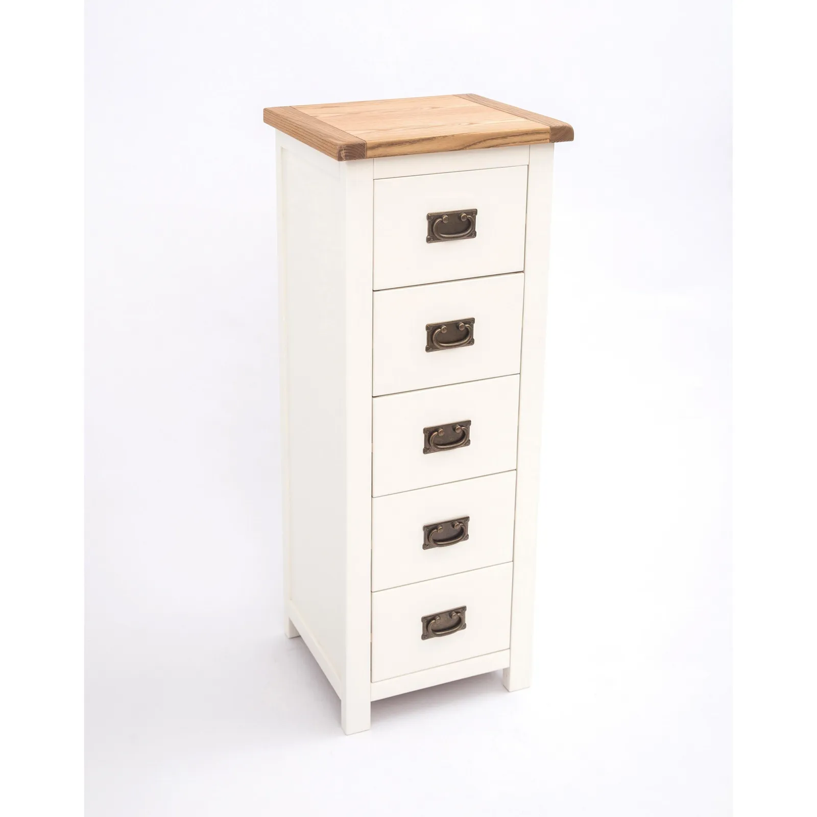 Cabinet Bits Lovere 5 Drawer Narrow Chest of Drawers Bras Drop Handle in Off-White 4