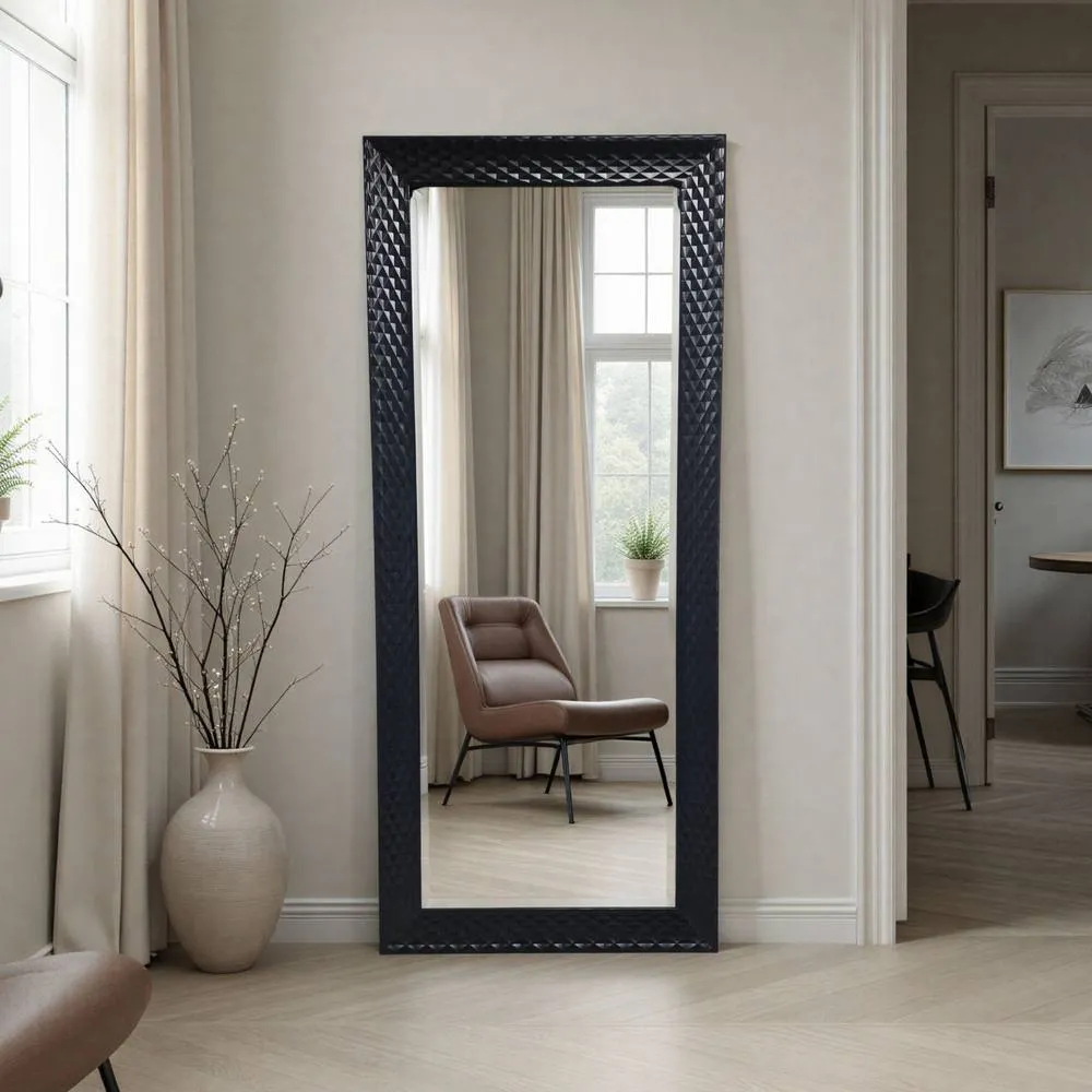 Yearn Mirrors Diamont Full Length Framed Black Bevelled Mirror 2