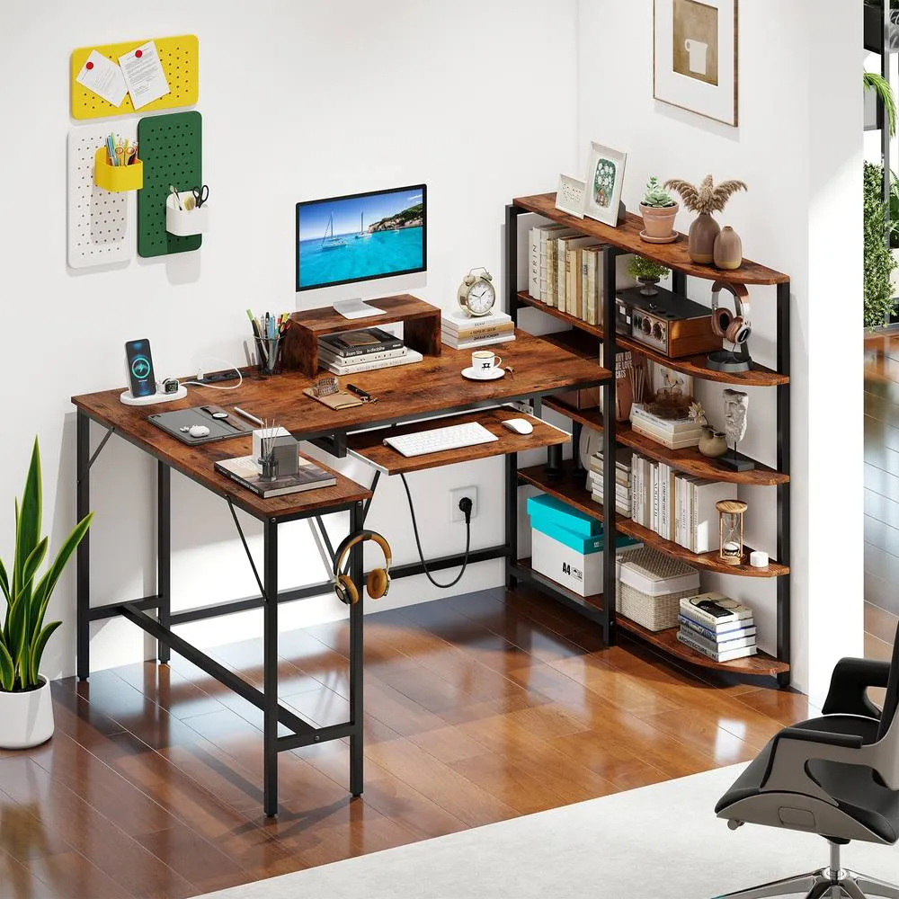 Costway L Shaped Desk with Corner Computer Desk Brown 2