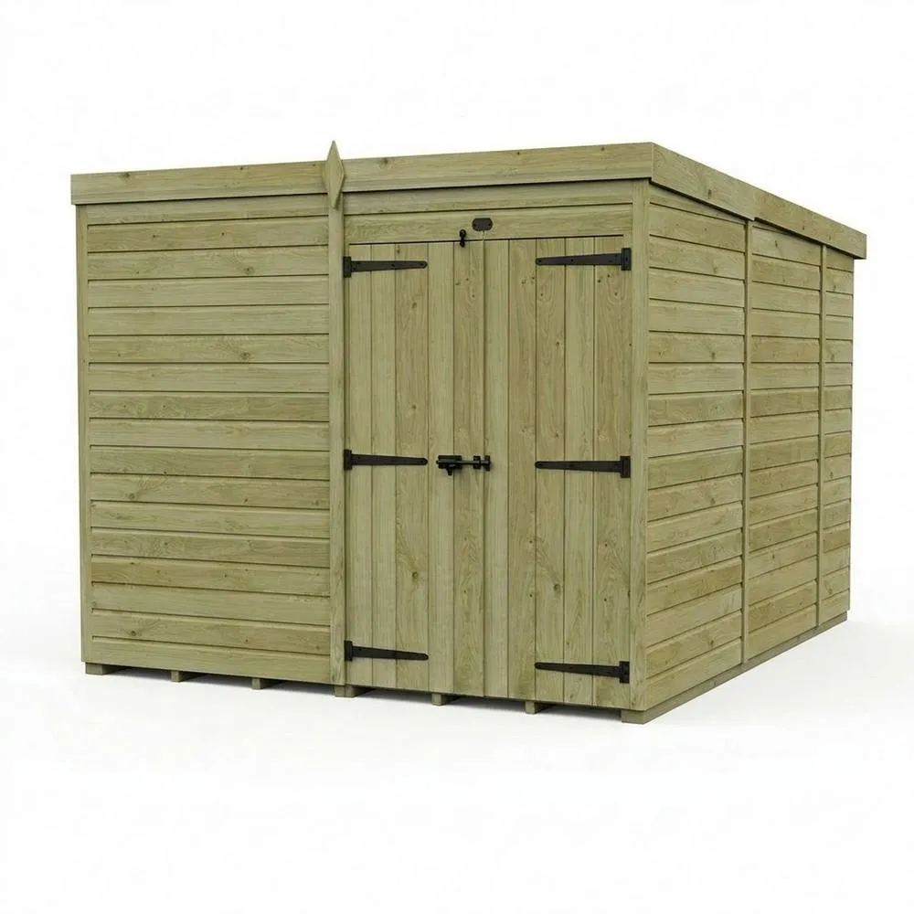 Buttercup Farm 8ft x 10ft Pent Garden Shed Double Door No Windows - Timber in Brown