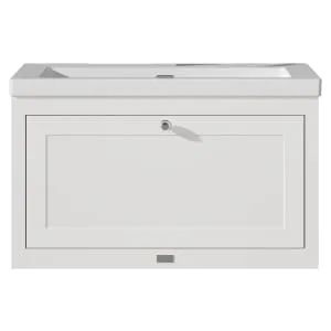 Bayswater Hartleigh Pointing White Traditional Wall Hung Vanity Unit & 1 Tap Hole Modern Recessed Basin - 800mm