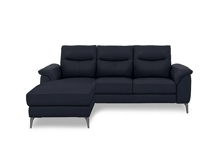 Morgan Leather 3 Seater Sofa with Left Hand Facing Chaise End - Montana Navy