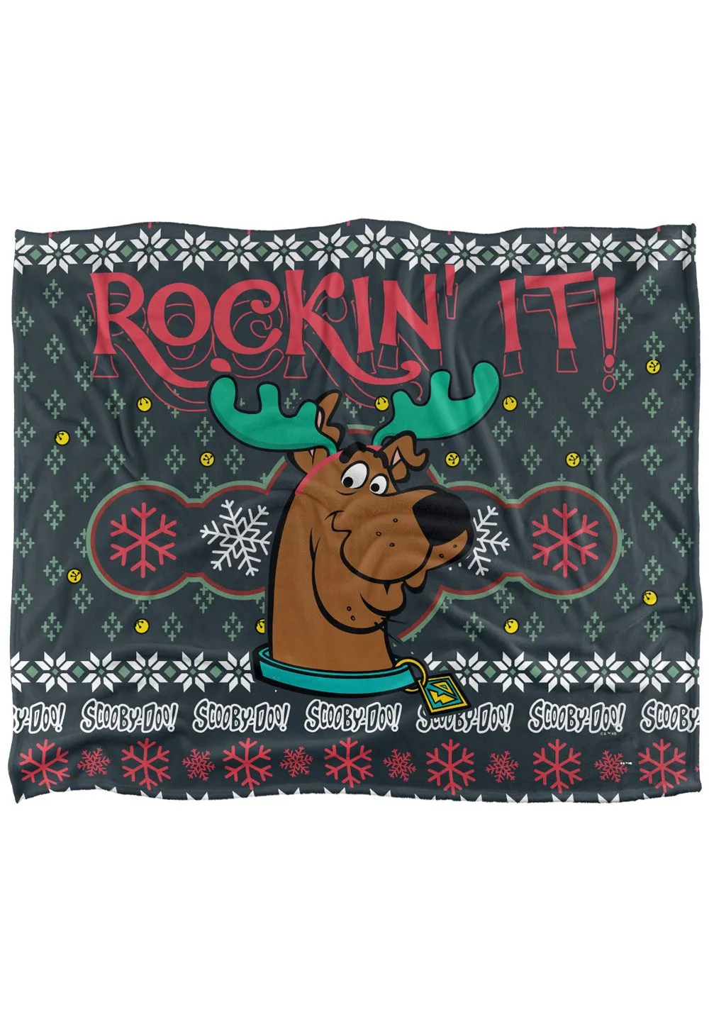 Scooby Doo Blanket, 152x127 cm Rockin' It Ugly Christmas Sweater Silky Touch Super Soft Throw Blanket in White