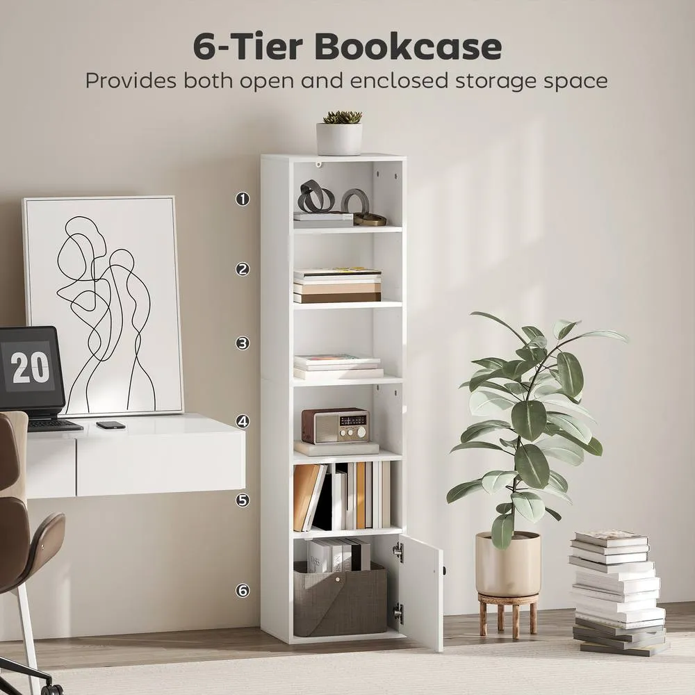 HOMCOM Tall Bookcase, 6-Tier Bookshelf with 3 Adjustable Shelves, White 4