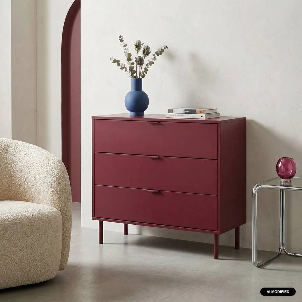 sweeek Chest of 3 drawers wood decor & metal in Burgundy