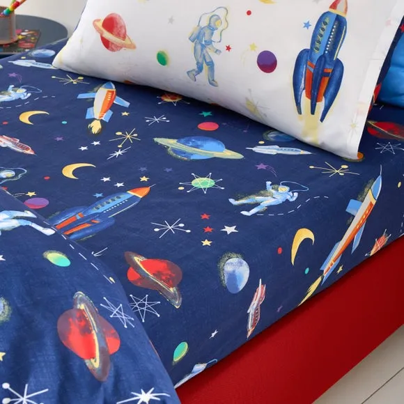 Set of 2 Space 100% Cotton Fitted Sheets 1