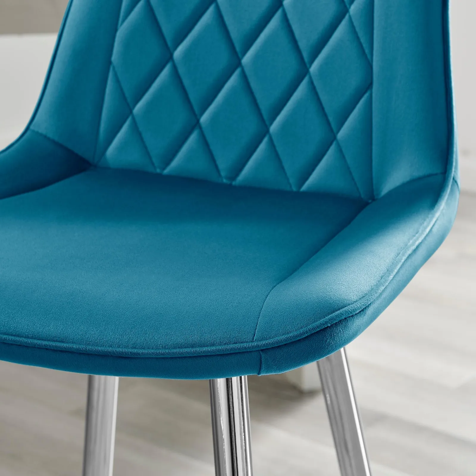 FurnitureboxUK Pesaro Set of 2 Velvet Silver Legs Counter Stools in Blue 3