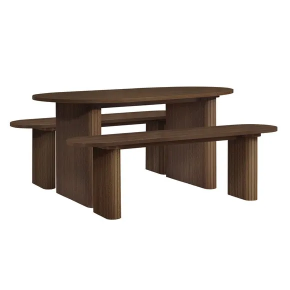 Axel Fluted Oval Dining Table with 2 Benches 4