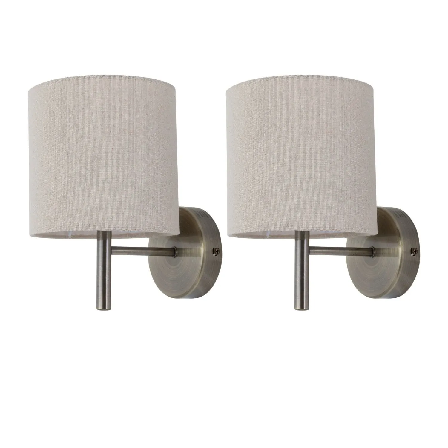 First Choice Lighting Set of 2 Brea - Antique Brass Wall Lights with Natural Linen Shade in Gold