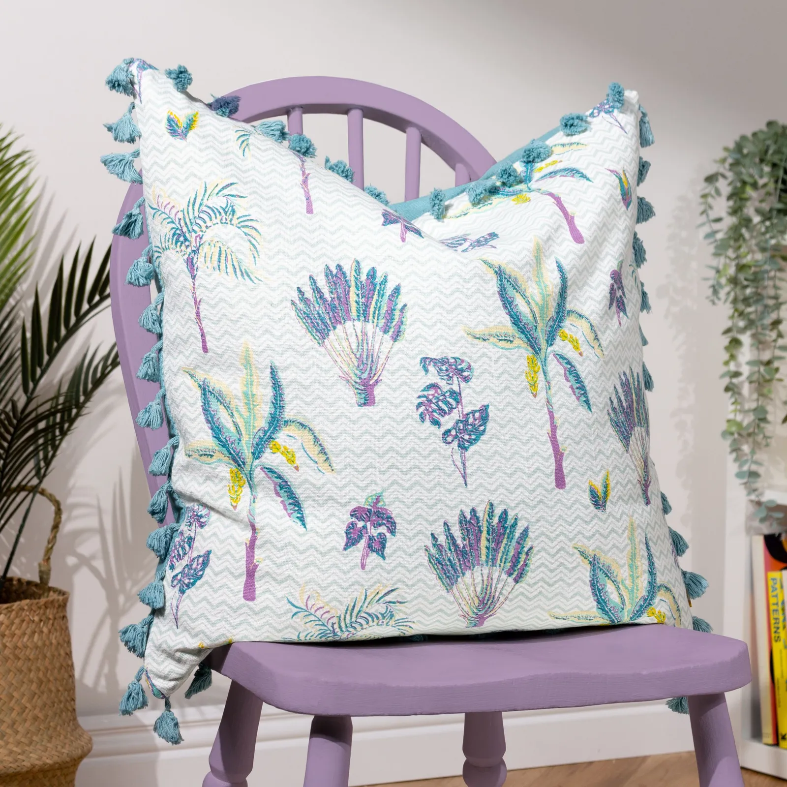 Furn Chamae Floral Tasselled Cushion in Lilac