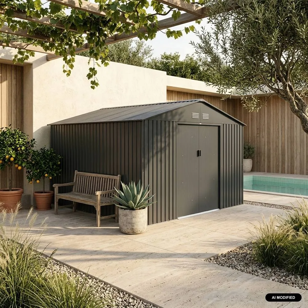 sweeek 12.99 m² metal garden shed in Dark Grey