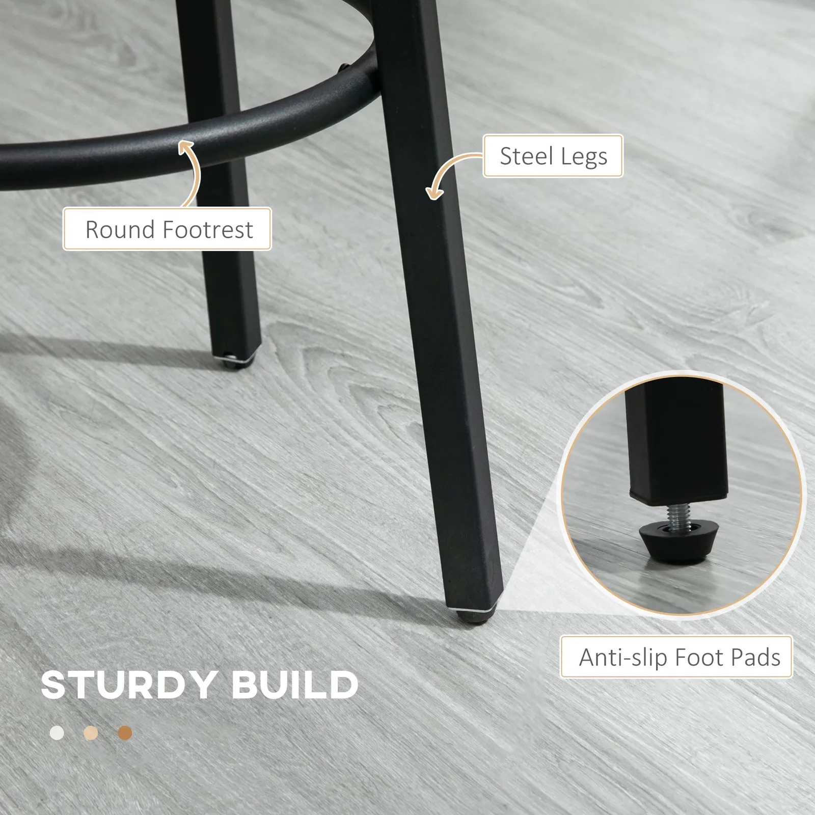 HOMCOM Industrial Bar Stools Set of 2 Breakfast Bar Stools with Footrest in Brown 6