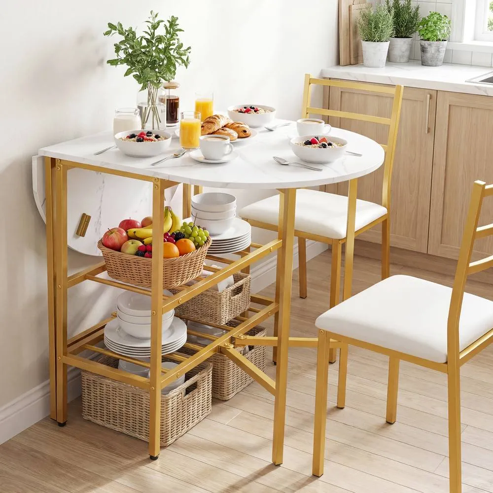 Costway Folding Kitchen Dining Table Oval Dining Table w/2 Folding Side Panels in White 3