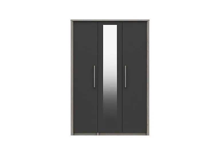 Euston 3 Door Wardrobe with Mirror - Grey Oak/Graphite Gloss