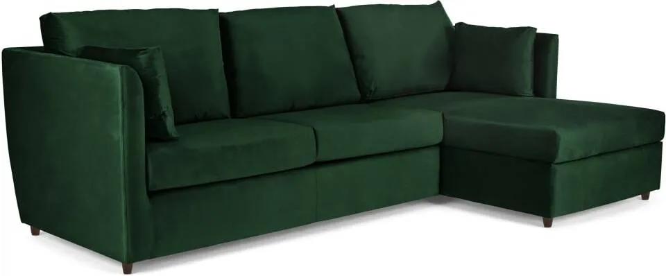 Milner Right Hand Facing Corner Storage Sofa Bed with Foam Mattress, Bottle Green Velvet