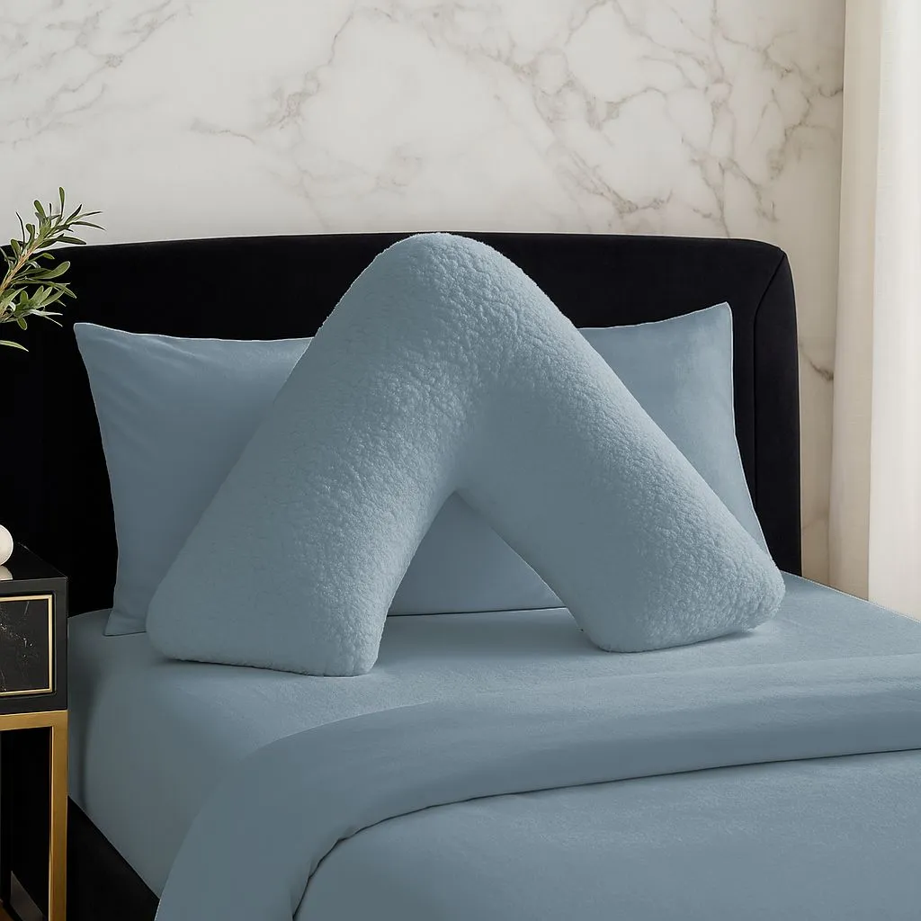 Snug City Teddy Bear Fleece Super Soft Cosy V Shape Pillowcase in Blue