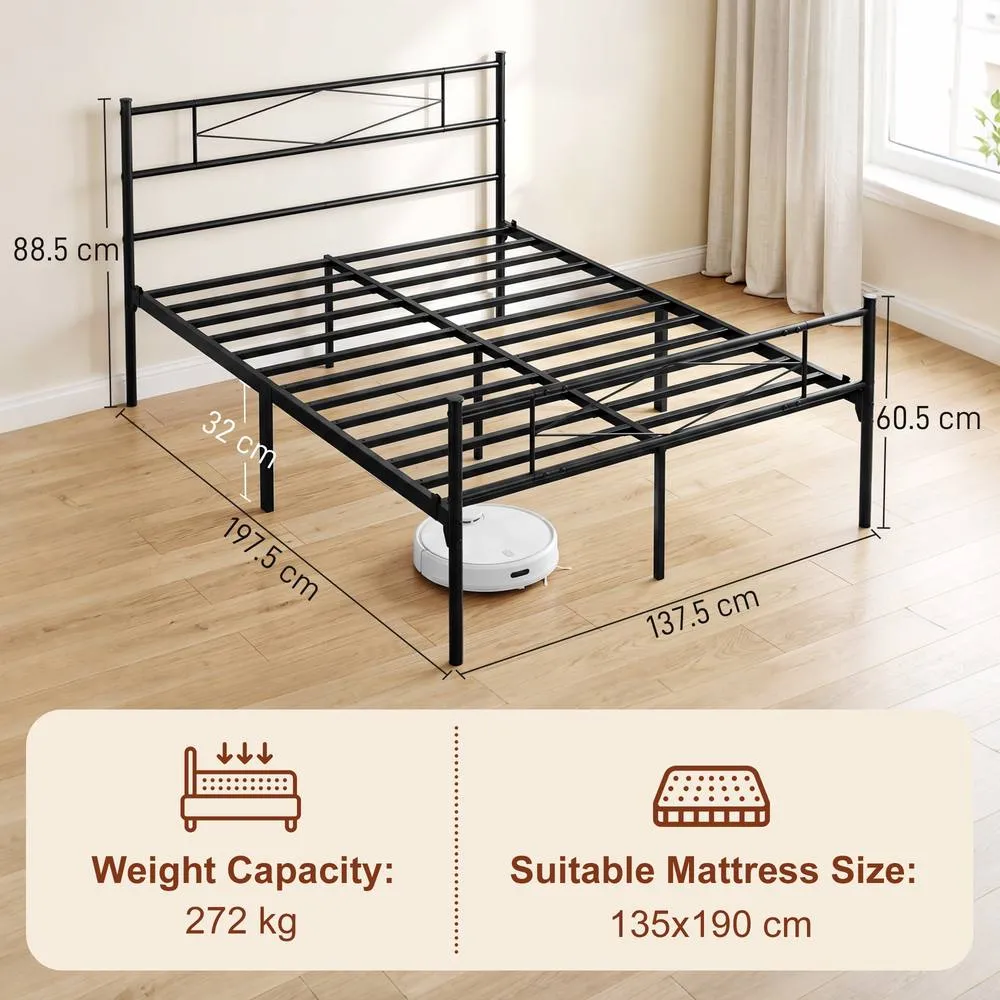 HOMCOM 4ft6 Double Bed Frame with Steel Slat Support, Noise-Free, Black 3