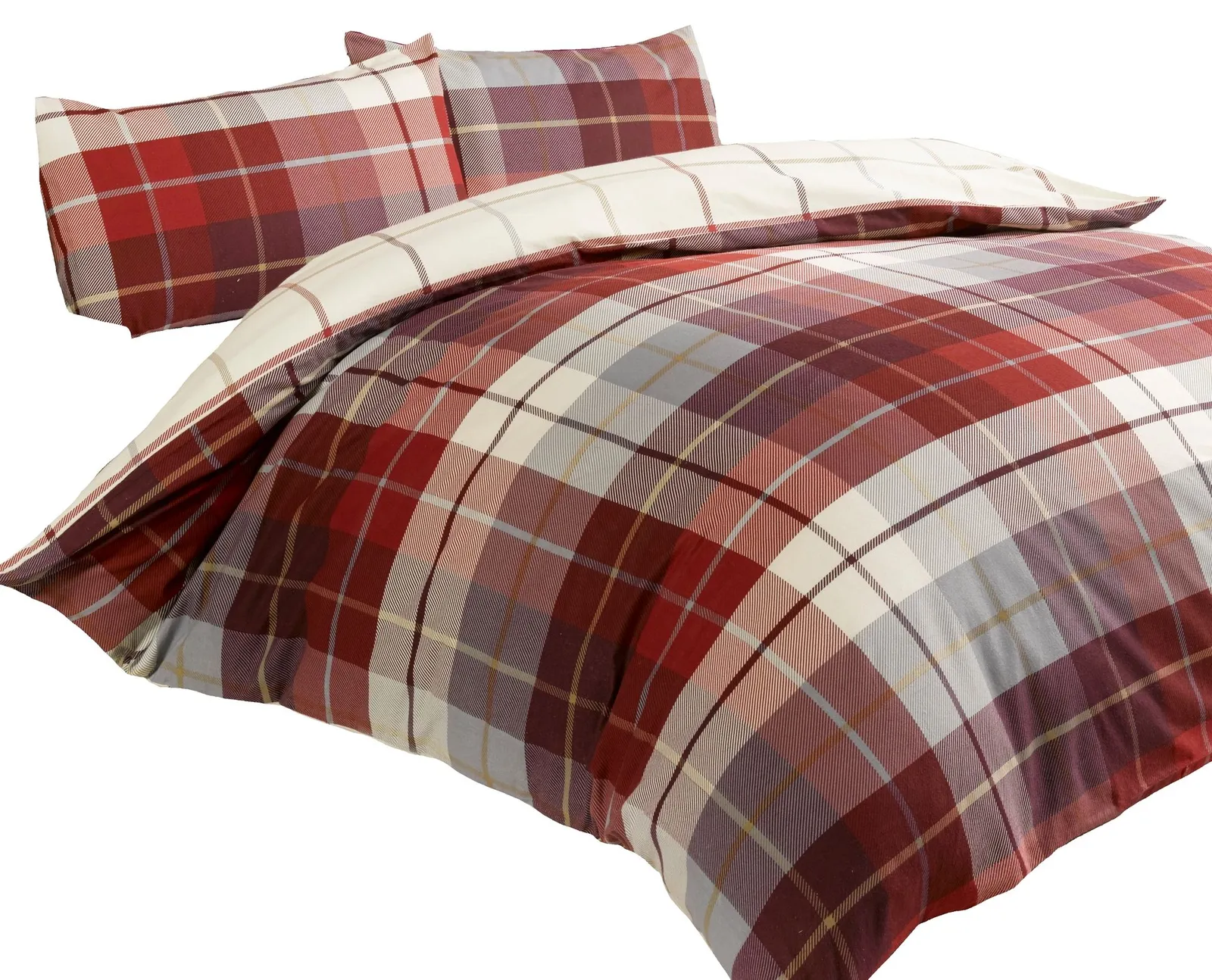 Rapport Home Lomond Check Flannellette Duvet Cover Set with Pillowcase in Red 2