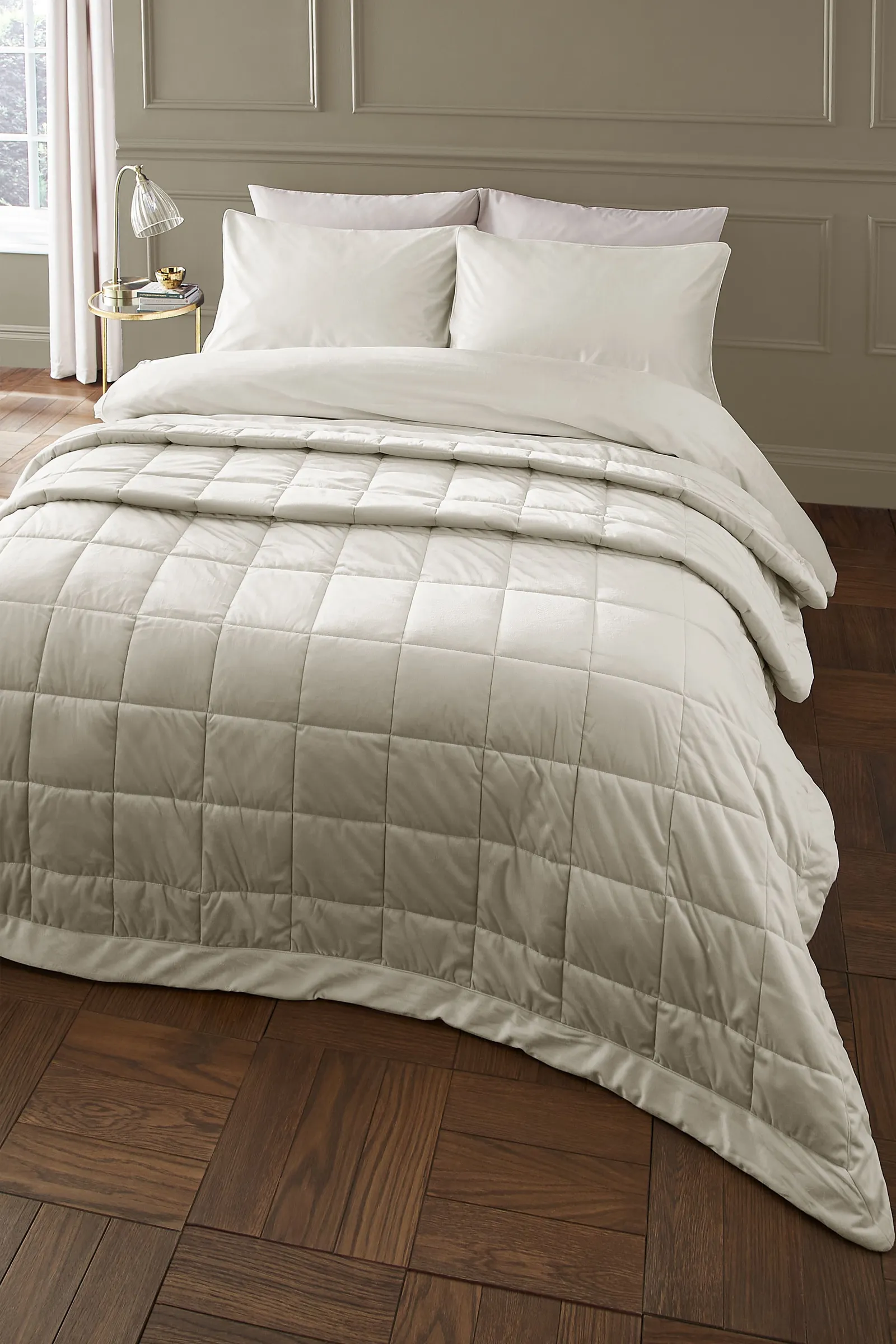Catherine Lansfield 'Kingsley Matt Velvet' Quilted Bedspread in Cream 1