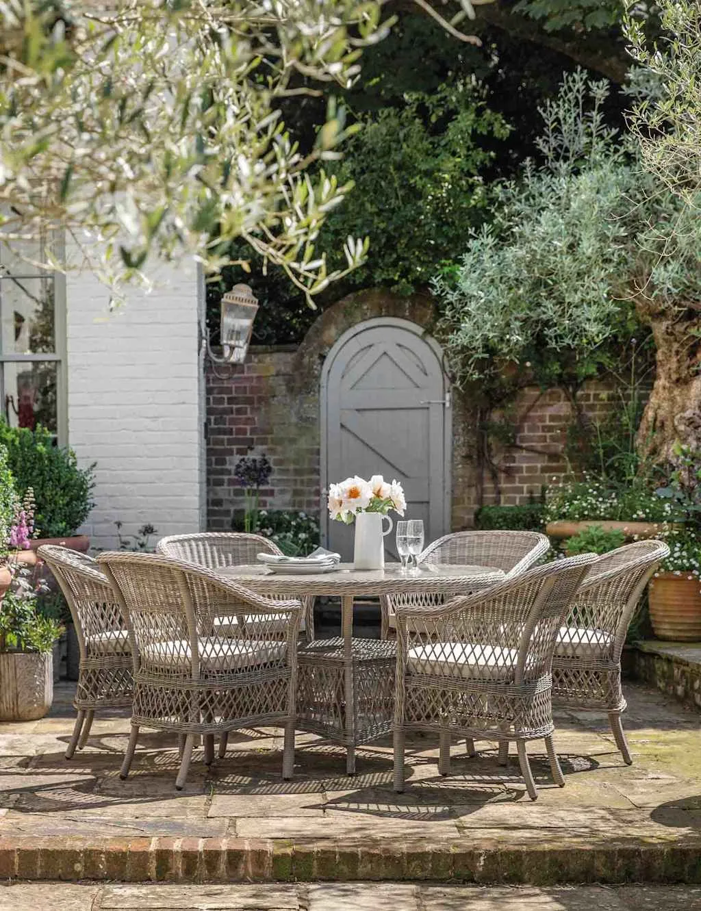 Gallery Direct Menton 6 Seater Round Garden Table and Chairs Light Grey