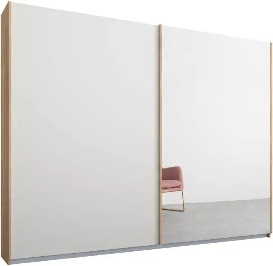 Malix 2 door 225cm Sliding Wardrobe, Oak Frame, Matt White and Mirror Doors