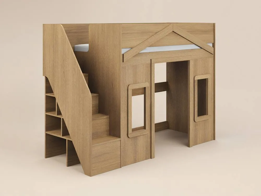 Flair Nixon Playhouse High Sleeper with Storage in Brown 4