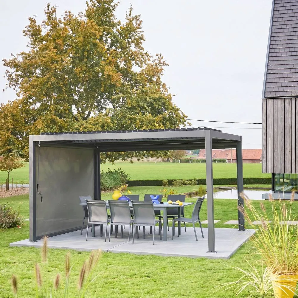 sweeek Louvered pergola 4 x 3m with a 3m blind in Dark Grey 3