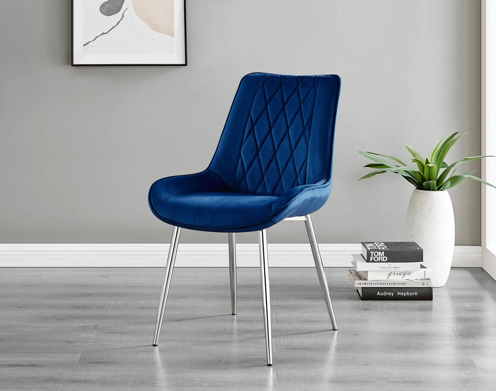 FurnitureboxUK 2x Pesaro Velvet Silver Leg Luxury Dining Chairs in Navy 2