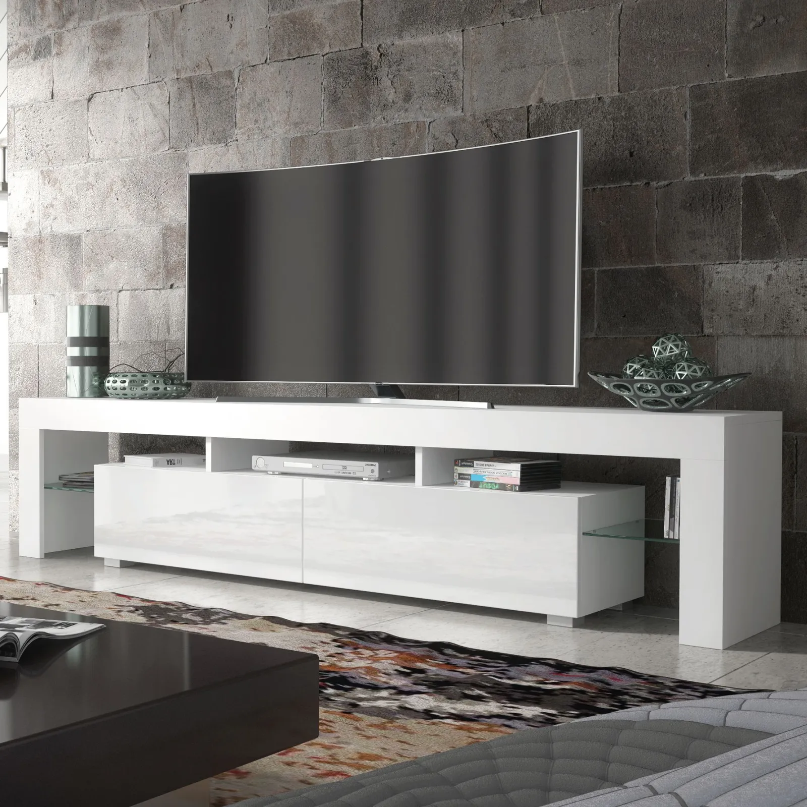 Creative Furniture TV Unit 200cm Modern - White with High Gloss Doors 6