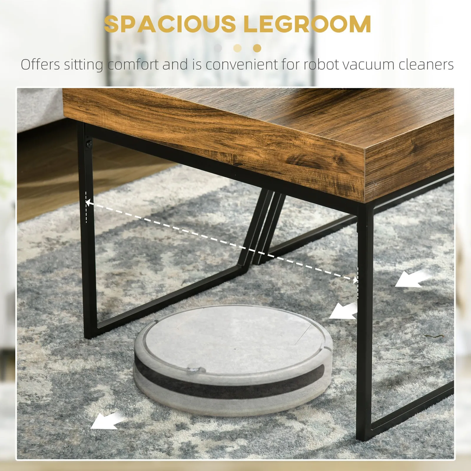 HOMCOM Industrial Coffee Table Set of 2, Geometric Coffee Tables for Living Room in Brown 5