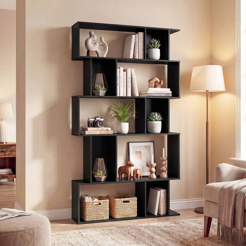 Costway Geometric Bookshelf 5-Tier Bookcase with Open Shelves in Black 5