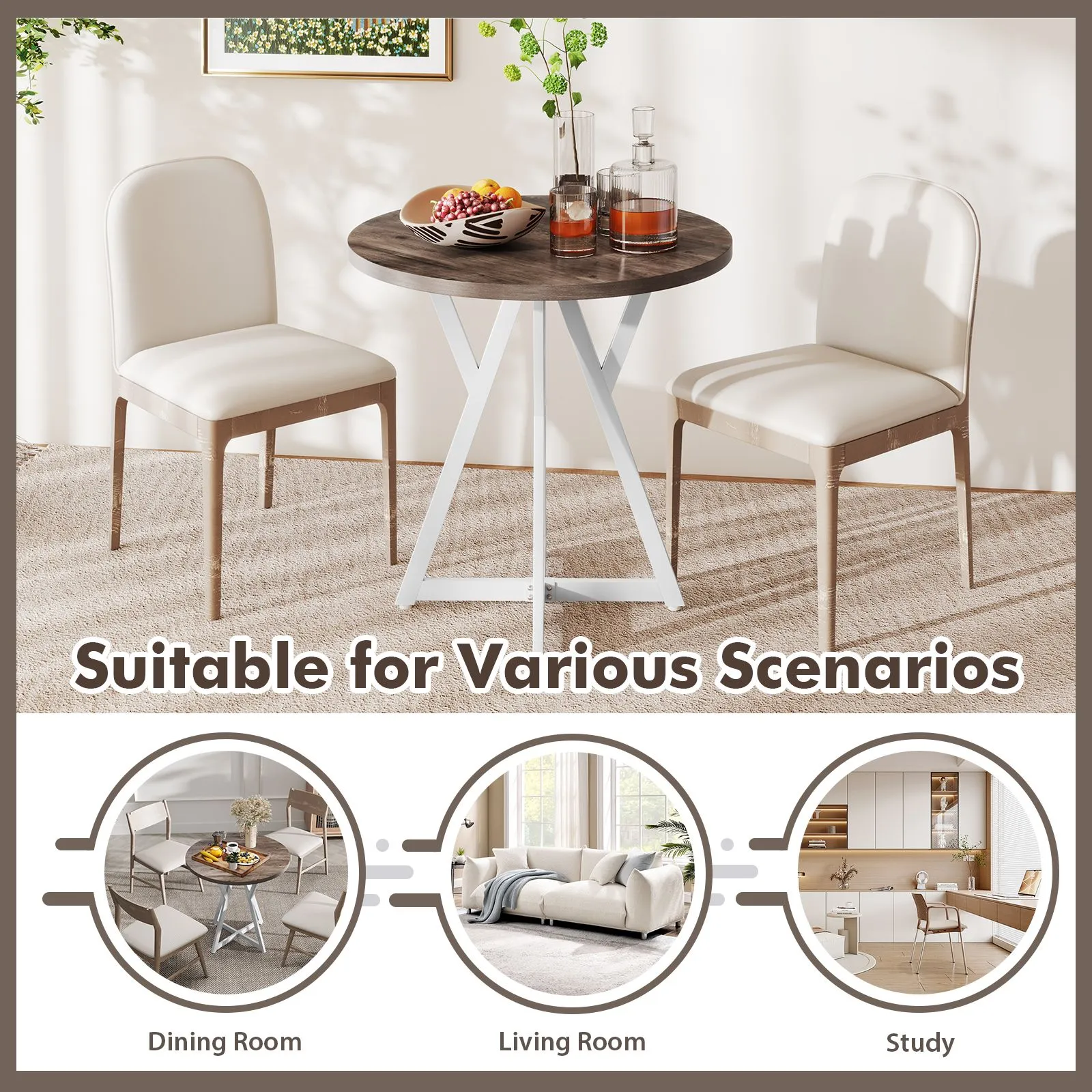 Costway 80cm Round Dining Table Wooden Kitchen Table in Natural 5