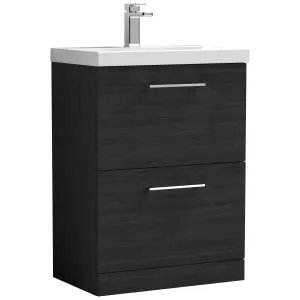 Nuie Arno Charcoal Black 2 Drawer Vanity Unit & Basin - 840 x 610mm