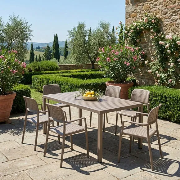 Cube Dining Table with 6 Bora Chair Set Turtle Dove