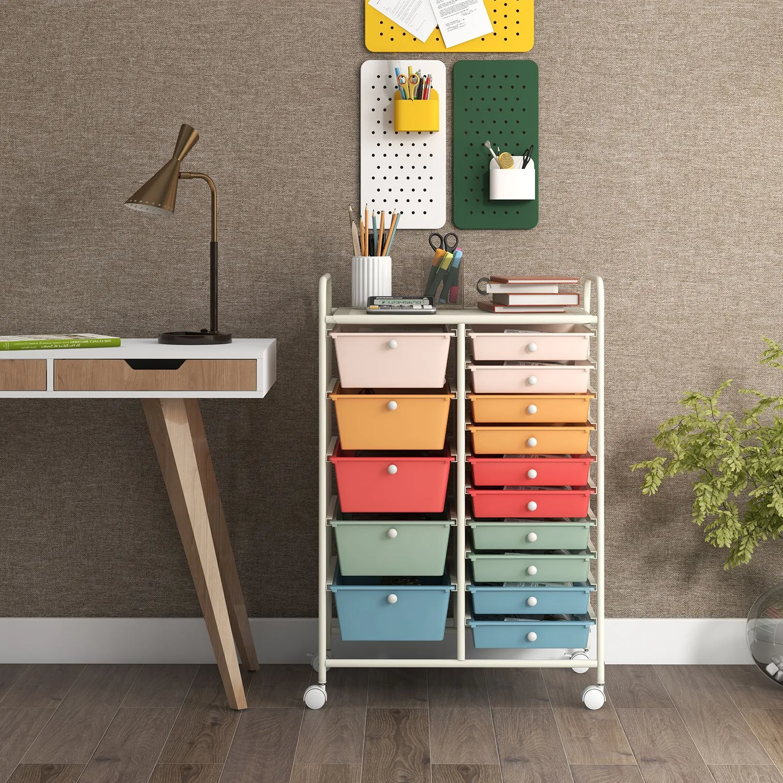 Costway 15 Drawer Rolling Storage Cart Tools Scrapbook Paper Organizer Lightweight 3