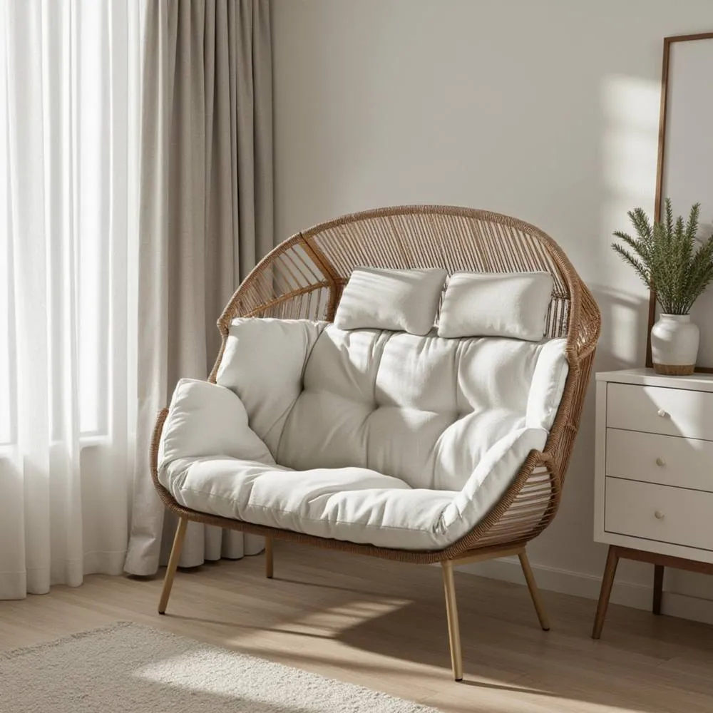 FurnitureboxUK Beige Indoor / Outdoor Rattan Double Egg Chair