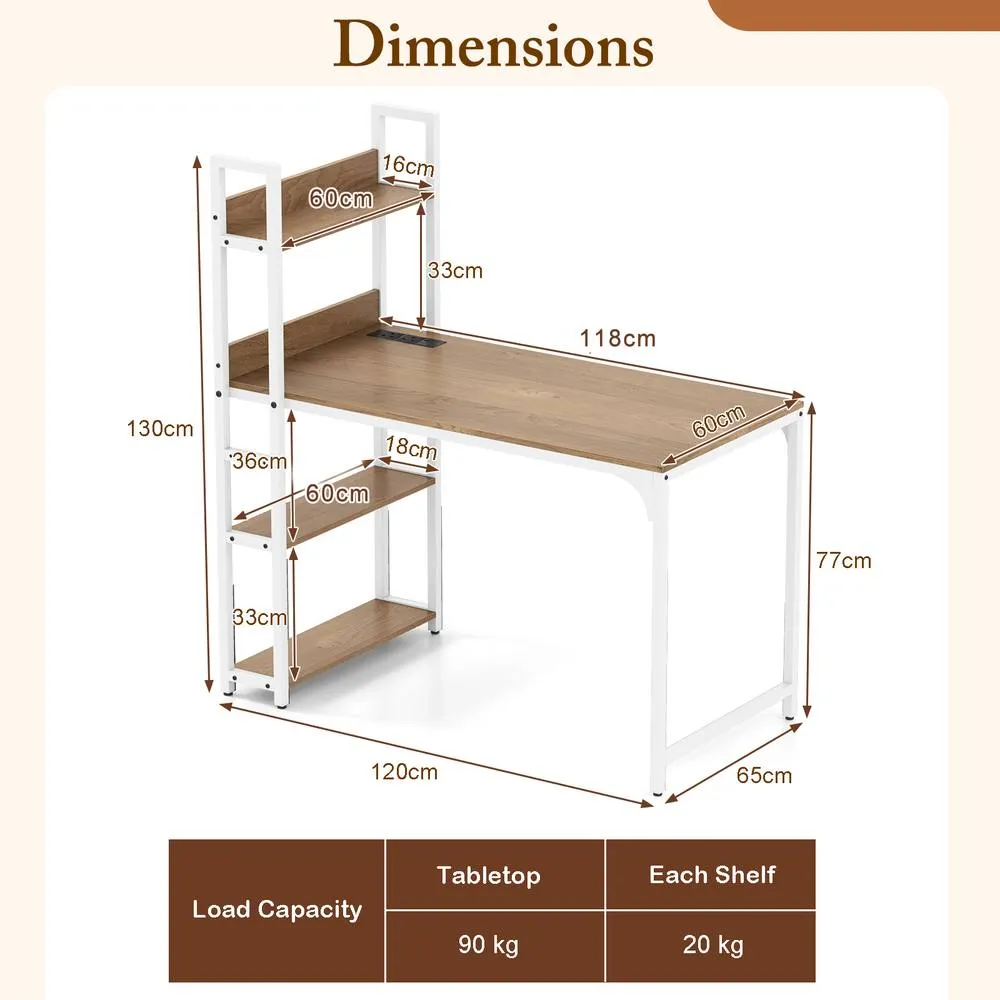 Costway Computer Desk 120 CM Study Writing Desk with Power Strip-Natural in Natural 3
