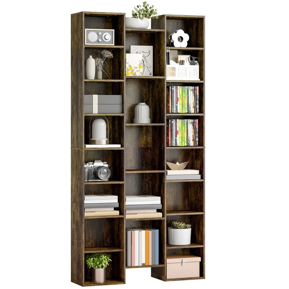 HOMCOM Tall Bookshelf with 21 Compartments & 10 Adjustable Shelves, Brown 2