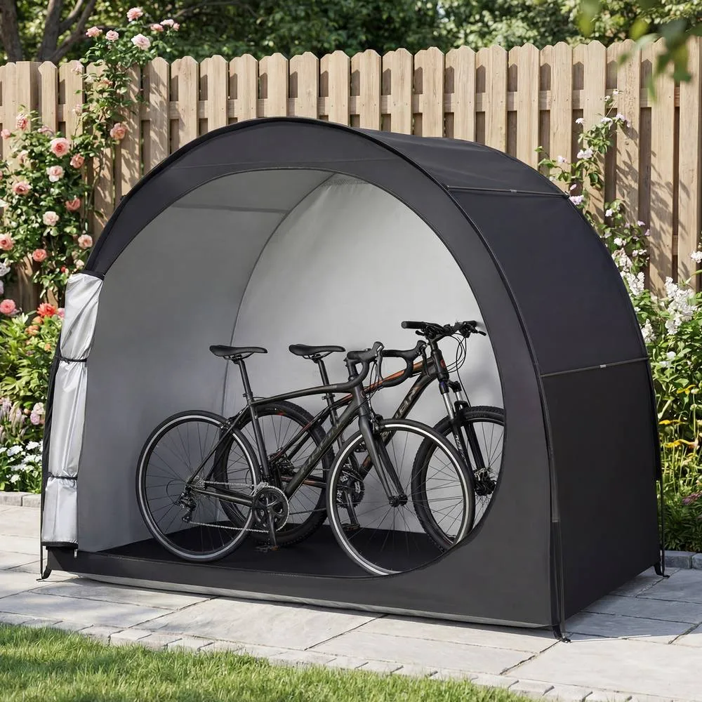 Costway Bike Storage Tent Portable Bicycle Shed w/ Floor Mat & Zippered Door in Black