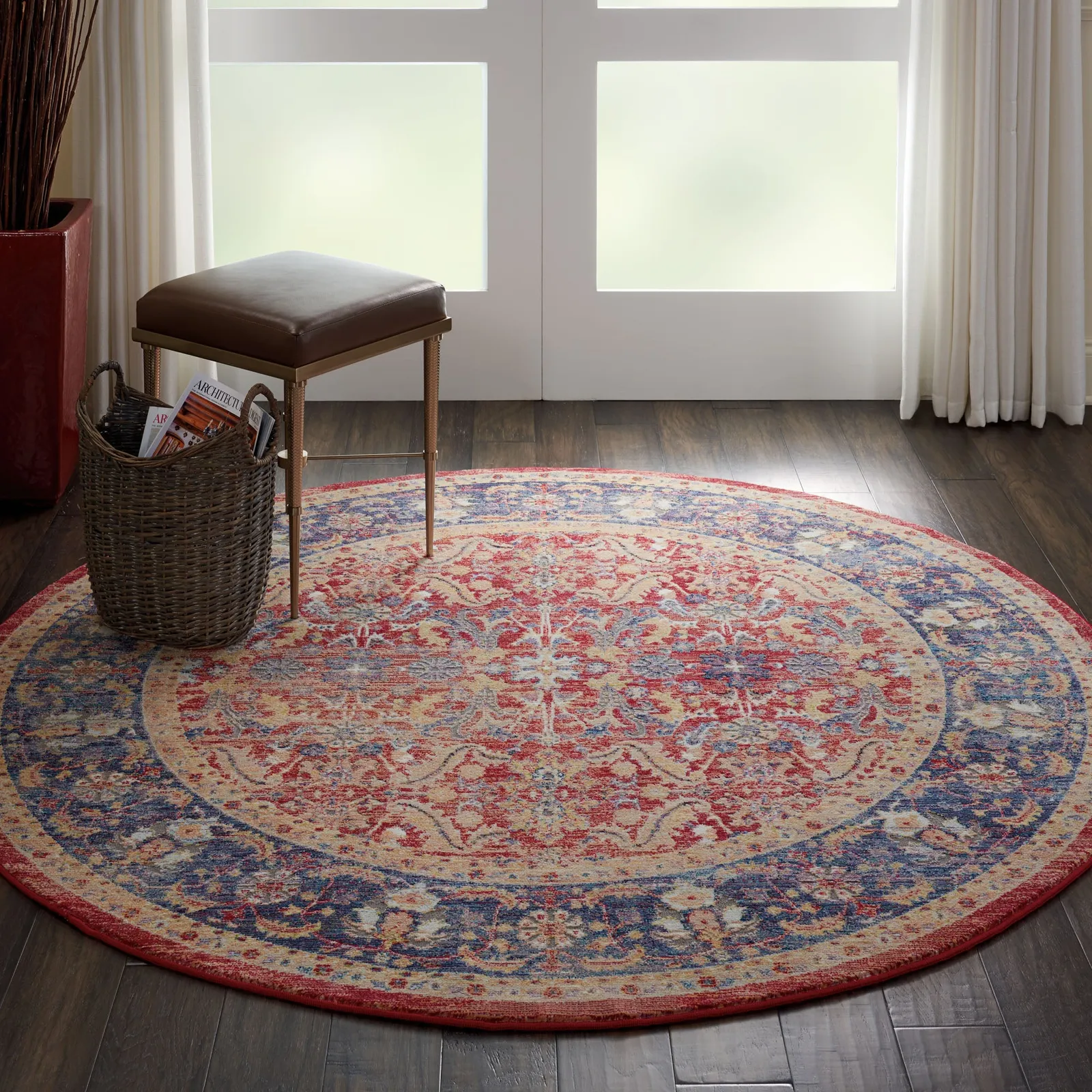 Ankara Global 2 Round Rug Red, Blue and Brown