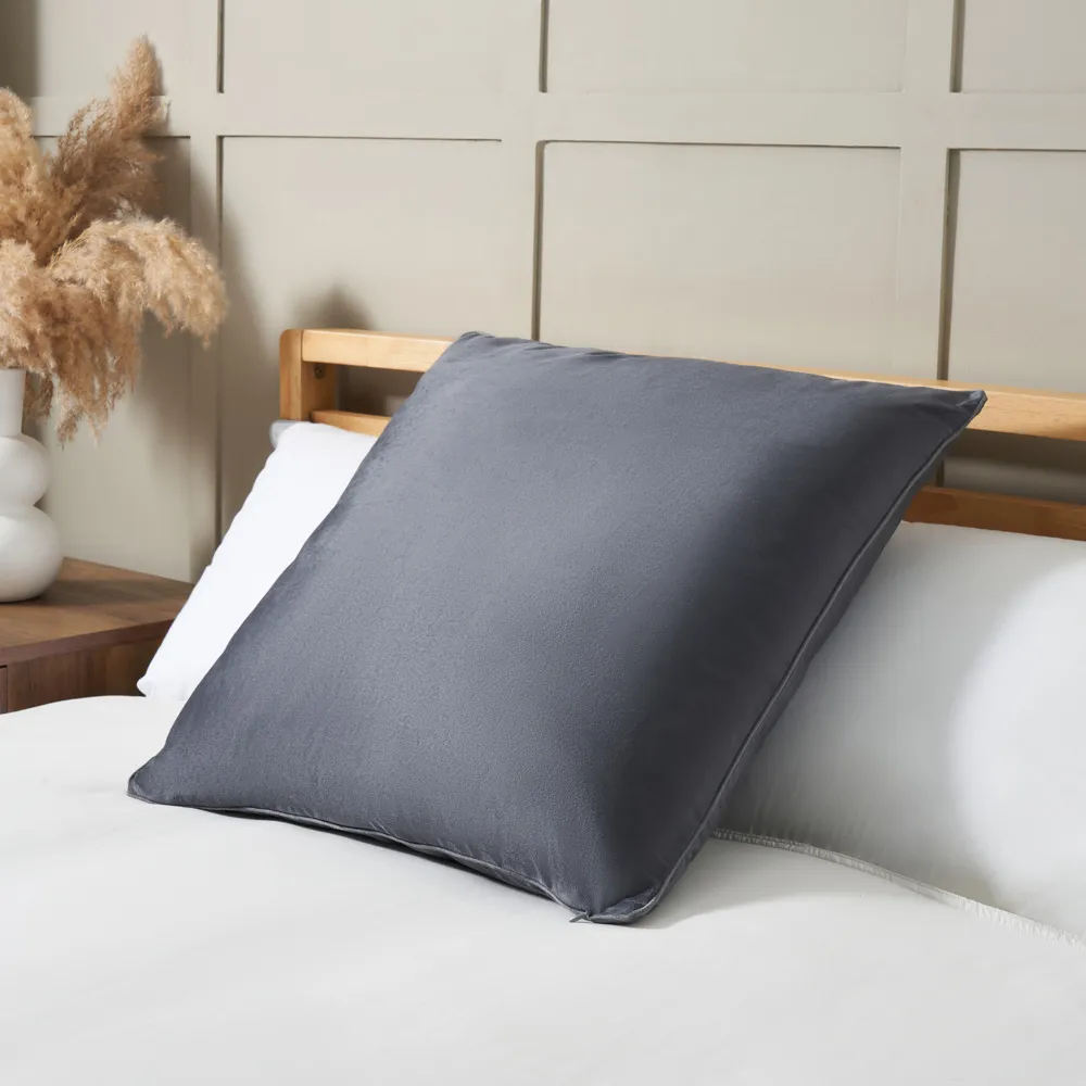 Large Velour Piped Cushion, Silver 1