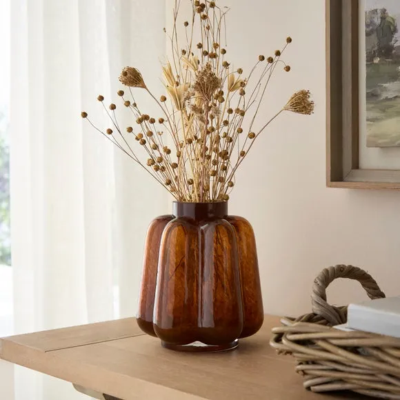 Fluted Amber Glass Vase