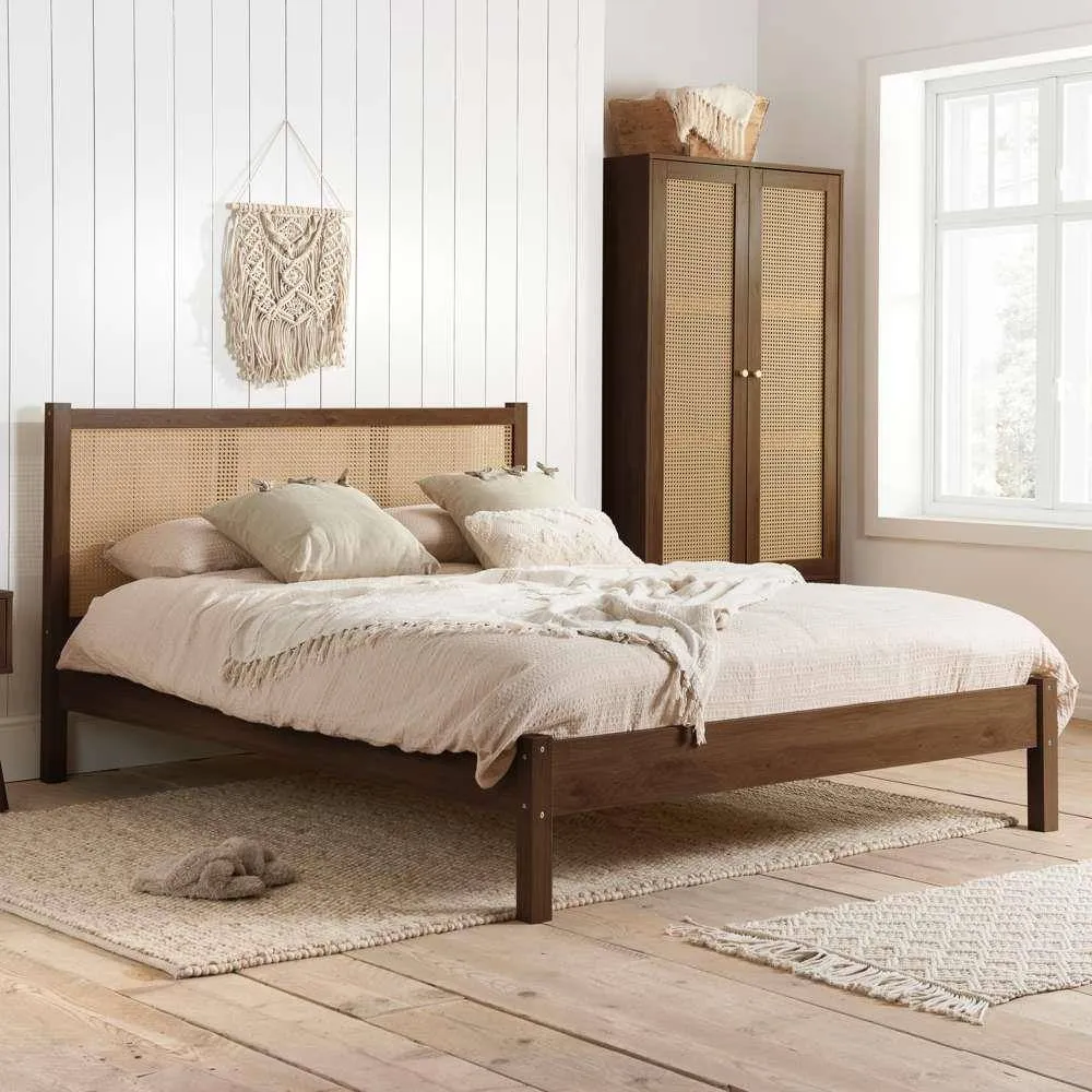 Birlea Pair of Bedside 2 Drawer Cabinet Rattan Croxley Side Table Walnut in Brown 5