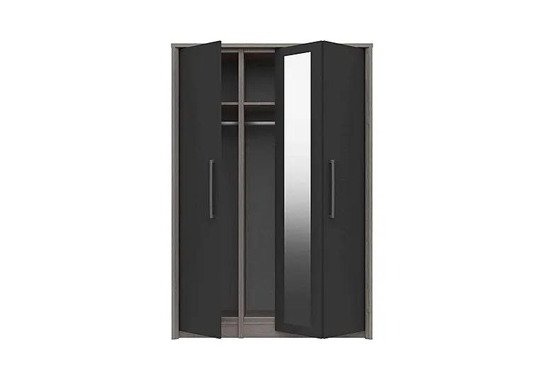 Euston 3 Door Bifold Wardrobe with Mirror - Grey Oak/Graphite Gloss