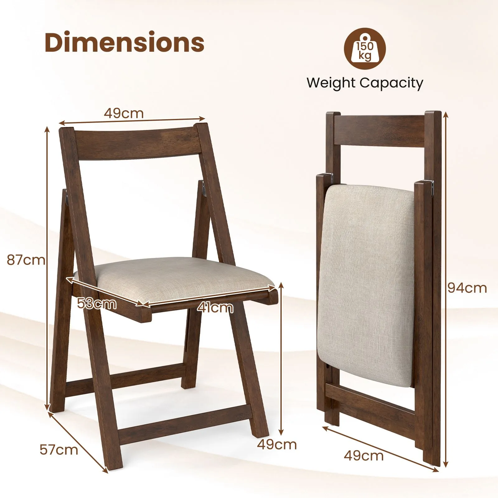 Costway Foldable Dining Chair Set of 4 Accent Armless Kitchen Chair in Walnut 2