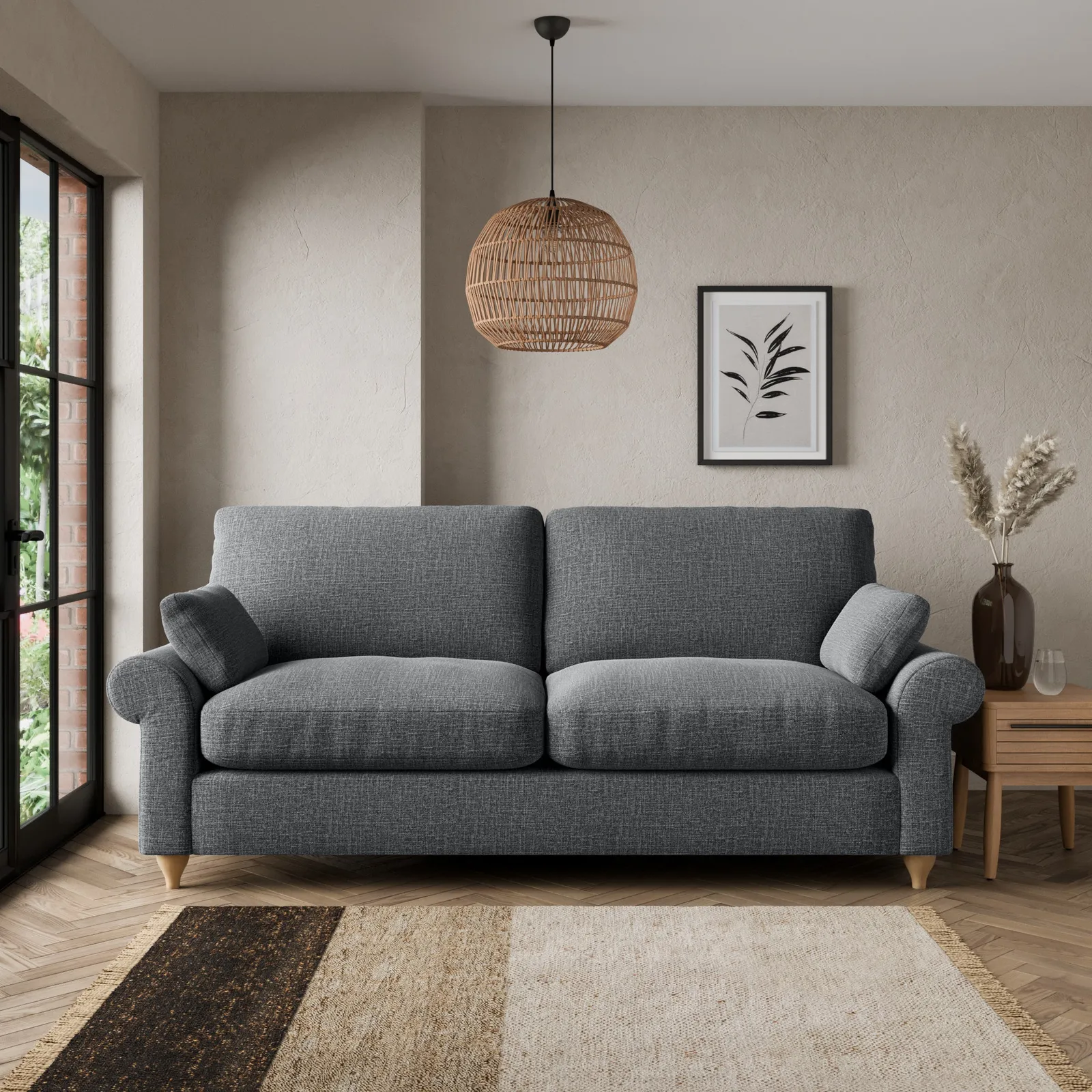Salisbury Slub Cotton Blend 3 Seater Sofa Slub Cotton Black