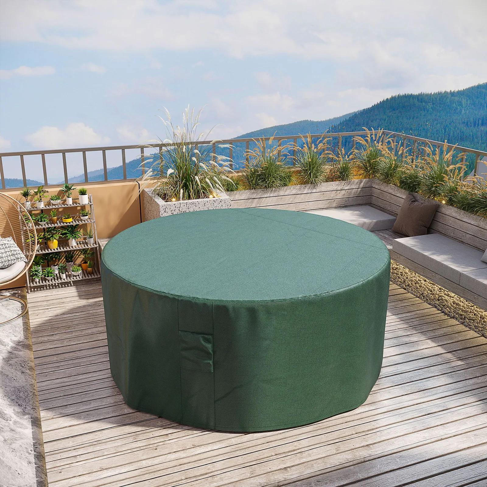 OUTSUNNY Large Outdoor Set Round Cover Garden Furniture Waterproof Resist Fade in Green