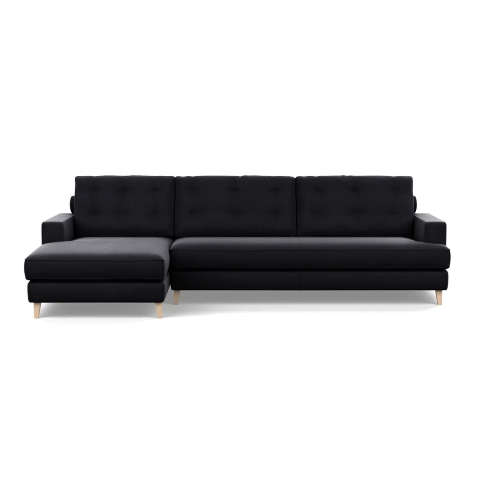 Heal's Mistral Left Hand Facing Corner Sofa Velvet Black Natural Feet